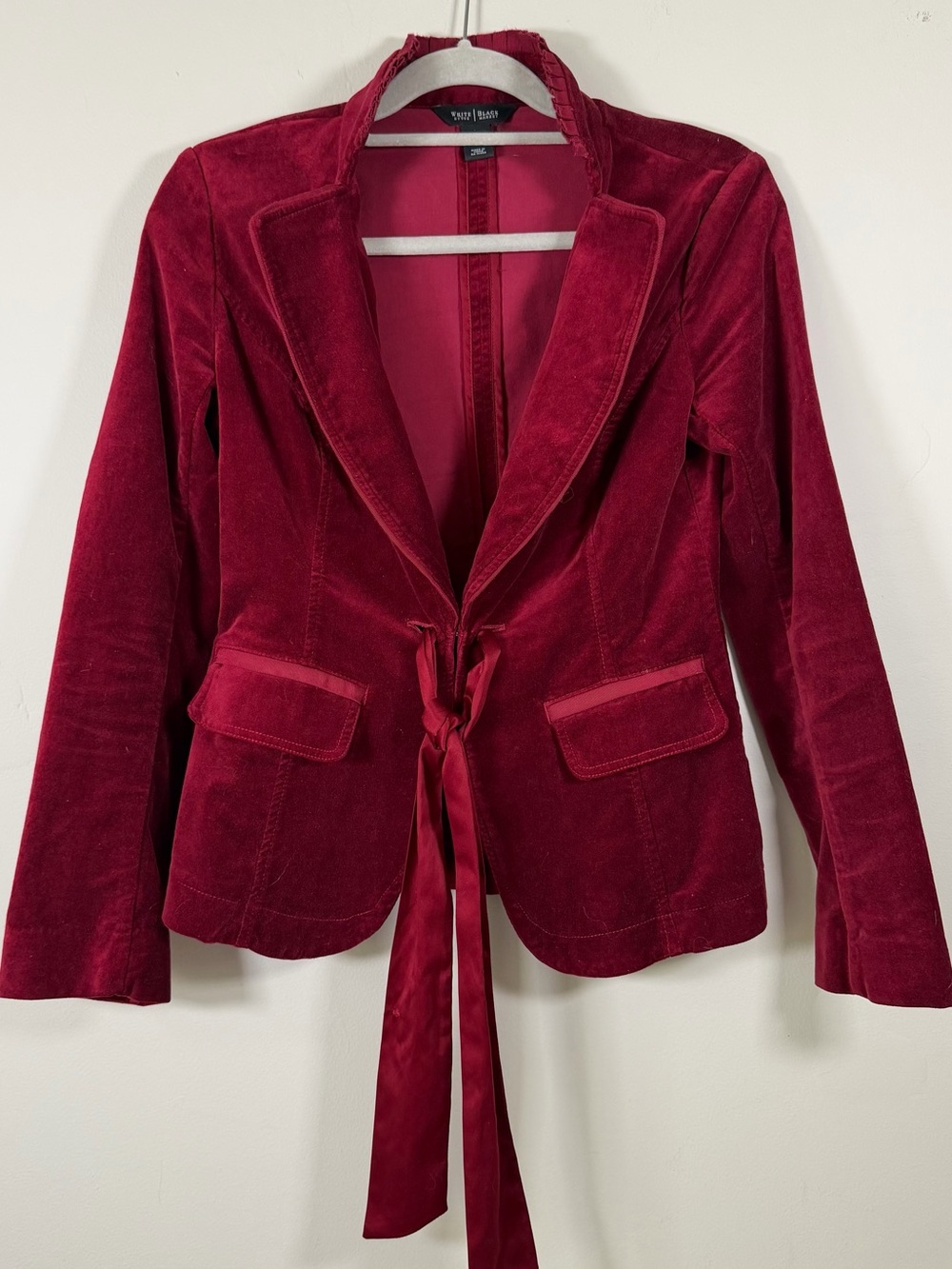 White House Black Market Velvet Tie-Waist Blazer in Wine